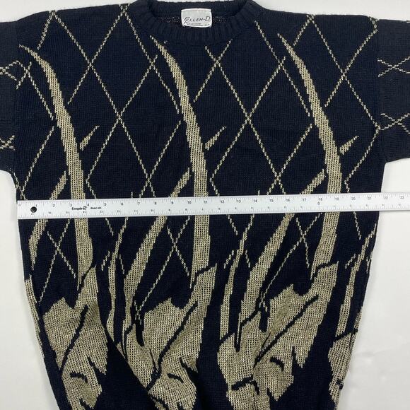Vintage Fall Leaf Sweater Womens 90s Black & Gold Knit Acrylic Size Large - Picture 4 of 7